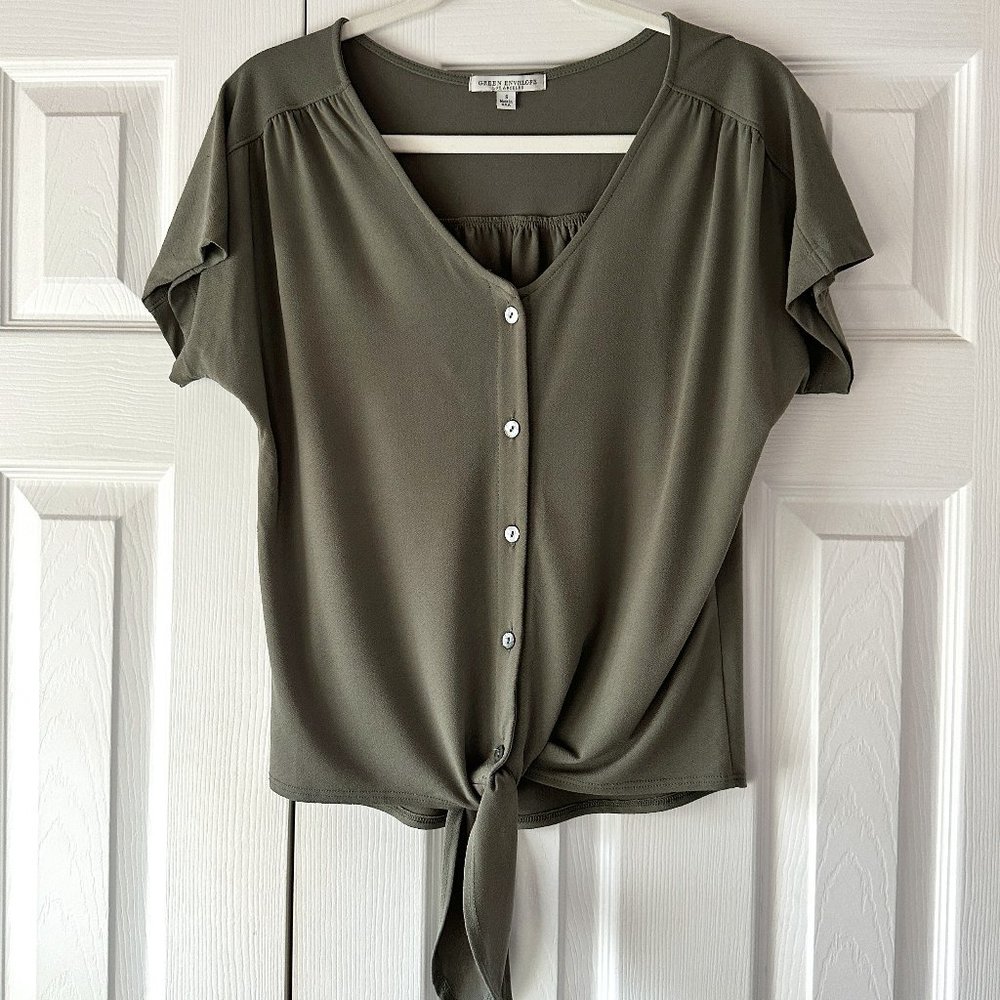 Short Sleeve Tie Front Blouse